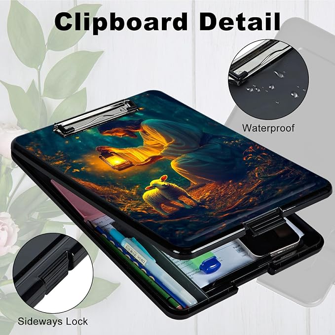 Heavy Duty Storage Clipboard, Slim Nursing Clipboard with Internal Pen Case, Portable File Organizer Case for A4 Letter Size Paper Office Medical Professionals, Man Sheep Forest