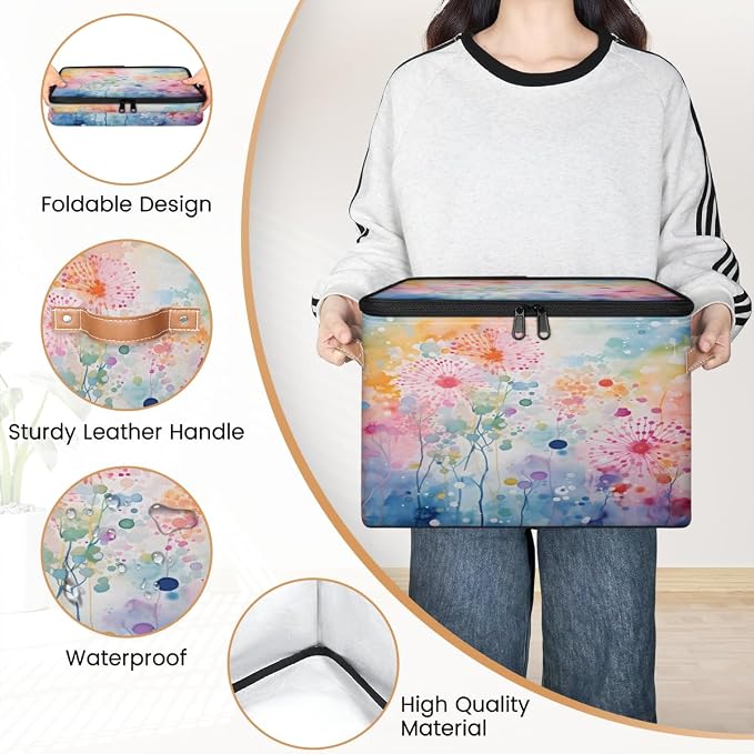 Pardick Storage Bin Watercolor Abstract Trees Storage Baskets with Zipper Lid & Handle Foldable Closet Shelf Cloth Organizer Basket Cube Bins Clothes Organizer for Nursery, Bedroom