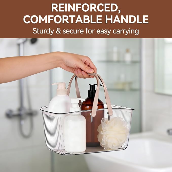 HERCHR Plastic Shower Caddy Basket, Shower Caddy Portable Plastic Shower Caddy with Handle and Drain Holes Clear Bathroom Caddy Organizer for Bathroom Kitchen College Dorm