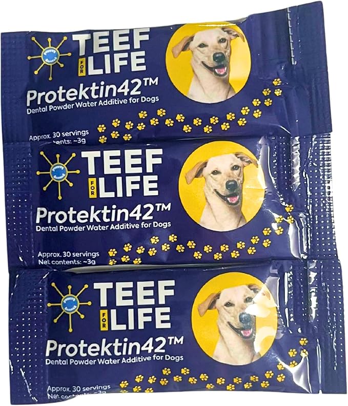 TEEF FOR LIFE Refill Packets Protektin42 Prebiotic Dental Powder for Dogs, Plant-derived, Clinically-Proven Formula Naturally Fights Bad Breath, Plaque, and Tartar, 3 Packets with 90 Servings