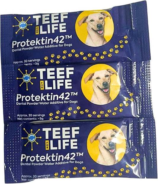 TEEF FOR LIFE Refill Packets Protektin42 Prebiotic Dental Powder for Dogs, Plant-derived, Clinically-Proven Formula Naturally Fights Bad Breath, Plaque, and Tartar, 3 Packets with 90 Servings