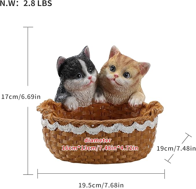 Resin Double Cat Storage Basket, Decorative Catchall Tray for Keys & Candy, Desk Organizer Bowl for Home Office, Room Decor Accessories