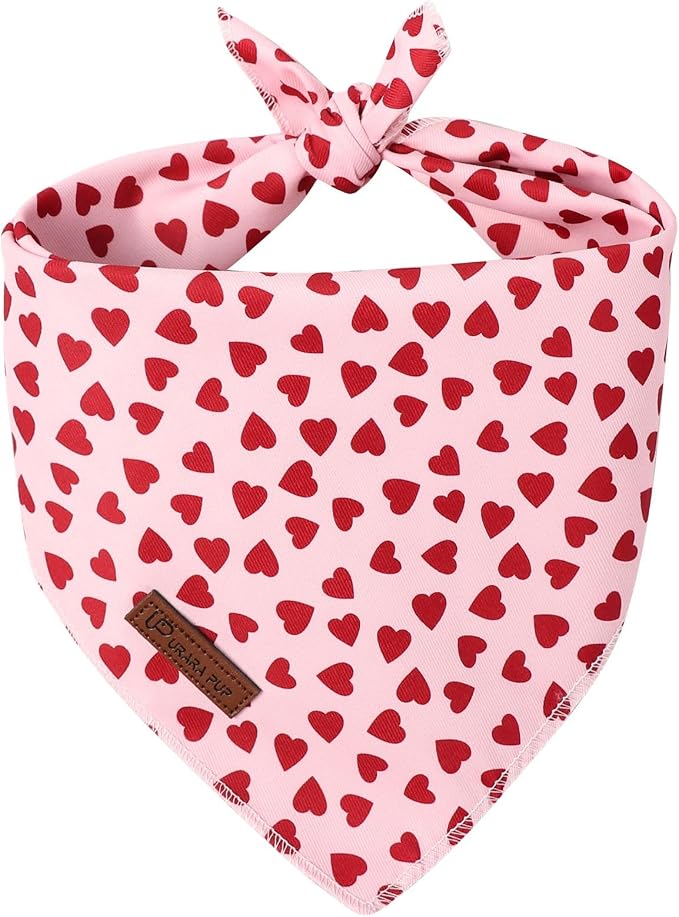 Valentine's Dog Bandana, UP URARA PUP Soft Cotton Adjustable Pet Scarf for Small, Medium, and Large Dogs, Cute and Comfortable Dog Accessory,S