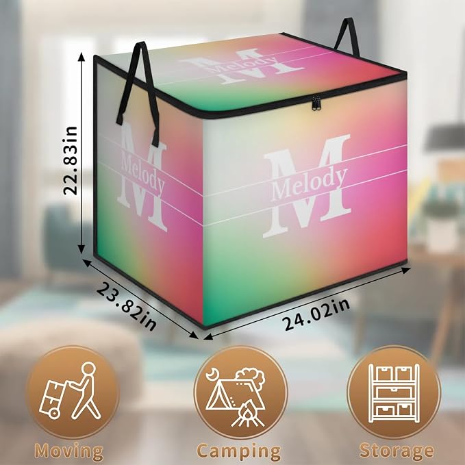 Personalized Extra Storage Bins with Lid, Customized Name Initial Letter Jumbo Storage Basket Rectangle Clothes Organizer for Organizing Kids and Pets Toys Shelf Closet, Gradient Pink with Purple