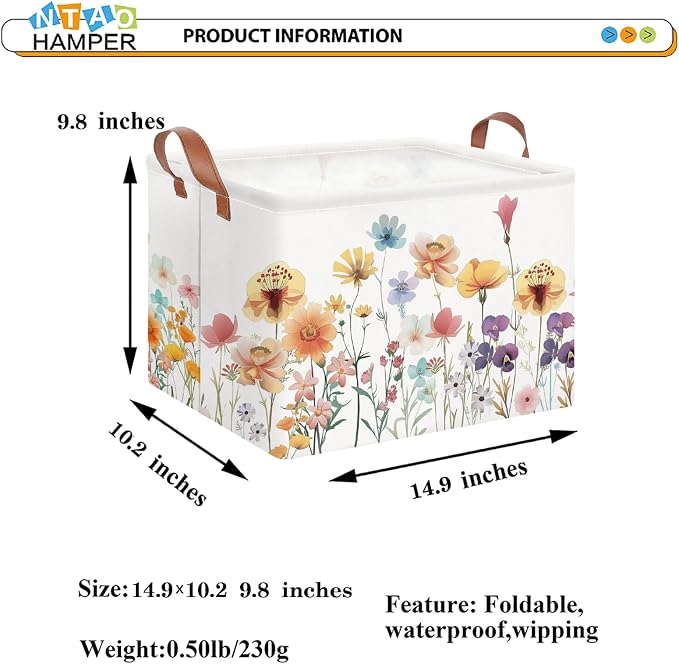 NTAOHAMPER Boho Flower Nursery Basket ,Fall Wildflower Storage Bin with Handles for Your Baby and Lover to Load Your Love into it(Flower)