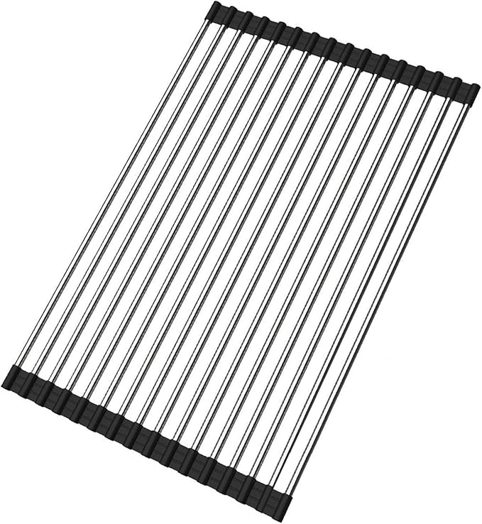 Ahyuan Roll up Dish Drying Rack Over The Sink Kitchen Roll up Sink Drying Rack Portable Dish Drainer Foldable Dish Drying Rack (Black, 17.8''X11.8'')