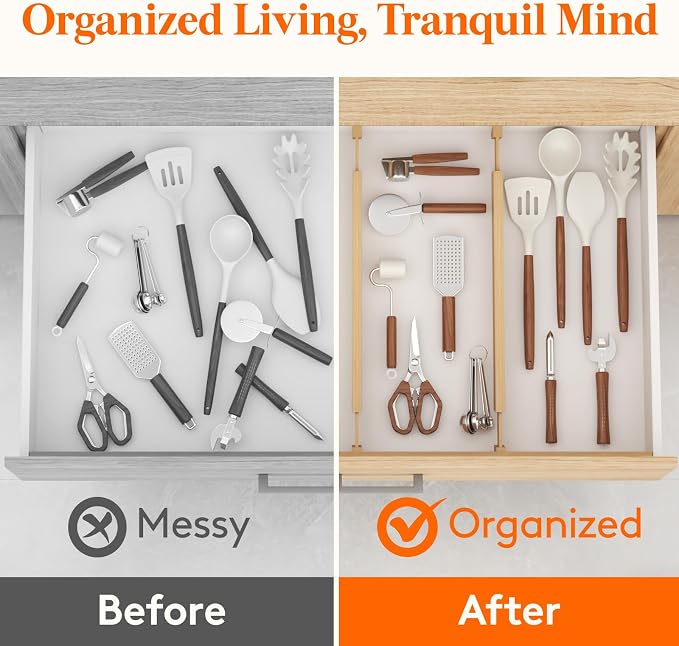 Lifewit 2.4" Kitchen Drawer Dividers, Adjustable Bamboo Drawer Organizers | 8 Pack 17.5"-22" Expandable Drawer Separator for Clothes, Utensils, Dresser, Cabinet, Closet, Nursery Organization & Storage