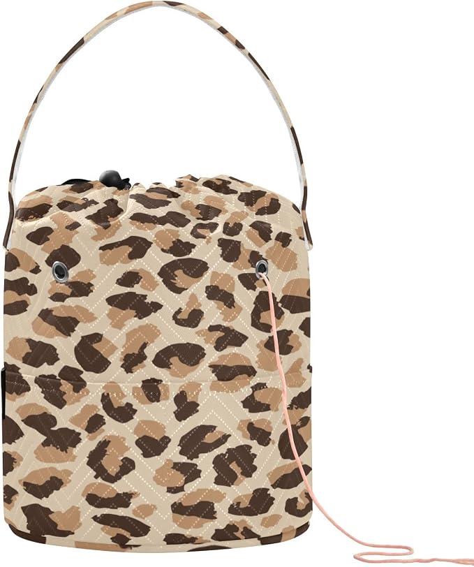 Tatenale Crochet Bag Yarn Bag Knitting Project Bag with Pockets and Handle Portable Yarn Storage Organizer Tangle Free 8.3x11 InchLeopard Skin Print18
