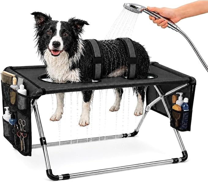 Foldable Dog Grooming Table, Pet Hammock with Stand for Small Dogs & Cats