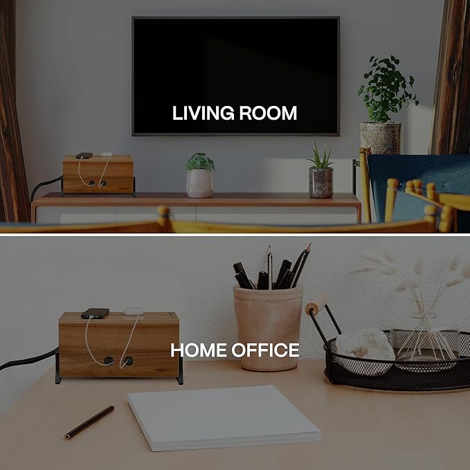 COREMINDED Extra Large Cable Management Box, Wood Cord Hider Box & Organizer for Power Strip, TV Wires & Desk Cable Storage