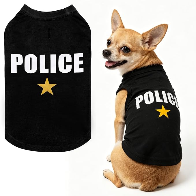 BINGPET Police Dog Shirts,Soft Cotton Puppy Tshirt,Breathable Lightweight Dog Costumes Tank Top Vest,Machine Washable Stretchy Clothes for Small Medium Large Dogs Boy Girl
