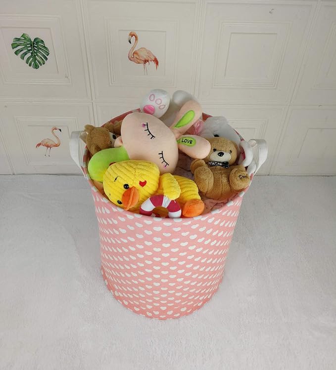 MAIZMZ Pink Laundry Basket Kids Hamper Storage Bins Girls Nursery Hamper Waterproof Organizer Toy Box Large Canvas Collapsible Chest for for Bedroom,Clothes Organizer Basket,Toys Bin,Room Decor