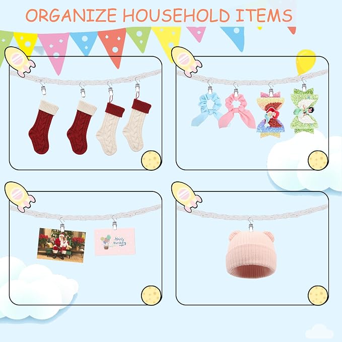 80" 2 Pack Cotton Hanging Storage Chain for Stuffed Animals Storage with 40 Metal Clips Stuffed Animal Organizer Chain for Wall Corner Nursery Play Room