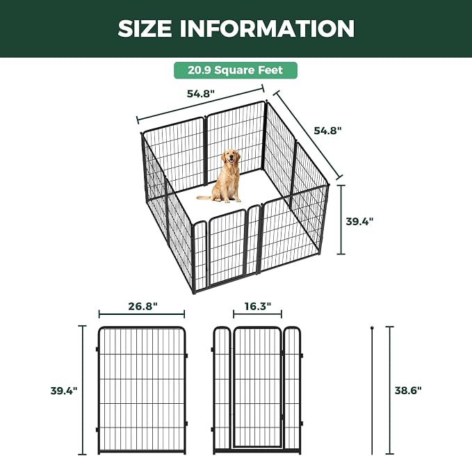 FXW Homeplus Indoor Dog Playpen, 40" H, 8 Panels, for Medium & Large Dogs | Stress-free play, Heavy-duty, Semi-open design, Easy setup, Threshold-free gate, Expandable, Patented