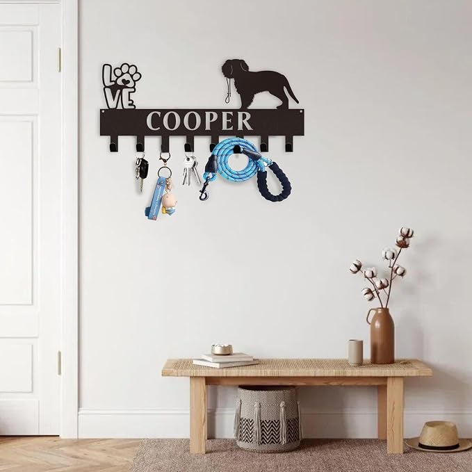 Dyoart Custom Dog Leash Holder for Wall with Name - Personalized Key Holder Wall Mount - Metal Dog Stuff Key Organizer Wall Decor - Dog Leash Hooks for Wall - Key Rack Gifts for Dog Lovers