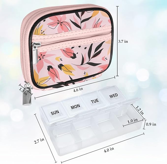 Serfeymi Weekly Travel Pill Organizer Pill Case for Purse with Removable 7 Day Pill Box, Fashionable Travel Medicine Organizer Pill Container for Medicine, Vitamin, Supplement - Pink 03