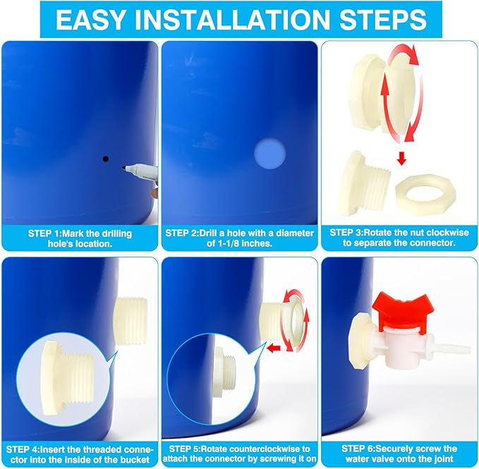 OCQOTAT 2pcs Rabbit Watering System Bucket Connector Kit-Includes Bulkhead Fitting, Barb Ball Valve，mesh Filter Washer for ID 5/16" Hose, Poultry Watering Equipment, Animal Water Dispenser