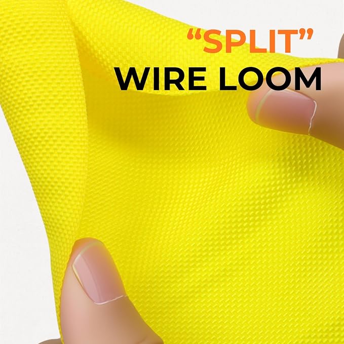3/4 inch Split Braided Cable Management Sleeve for USB Cable Power Cord Audio Video Cable, High-Temperature Automotive Harness Wire Loom Cord Protector from Cat Dog Chewing (Yellow, 10FT)