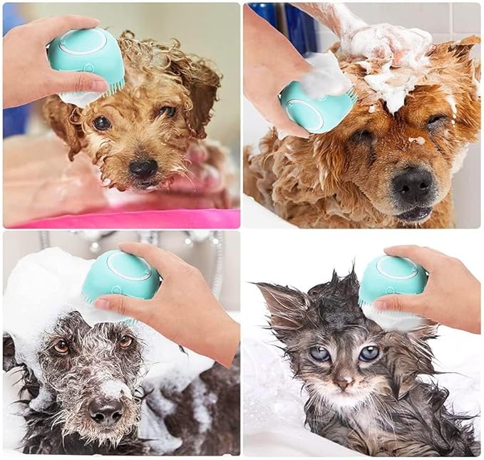 Pet Bath Massage Brush Puppy Dog Cat Grooming Soft soap dispensing (YELLOW)