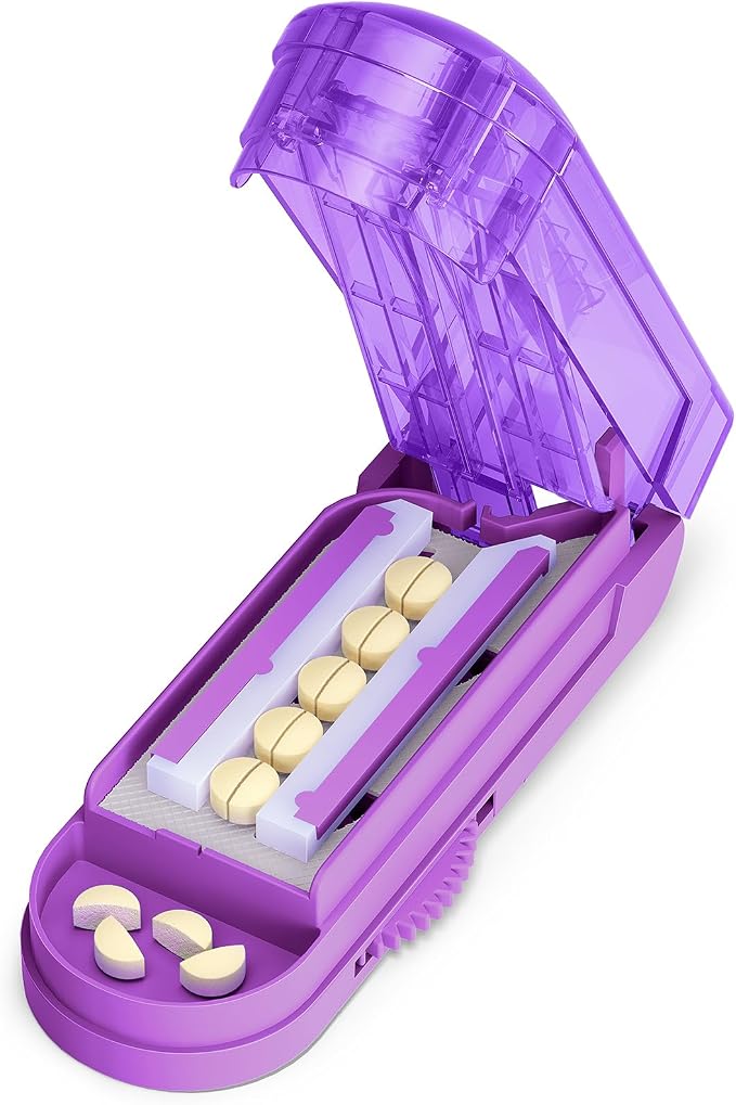 ONE PIX Pill Cutter Splitter for Small and Tiny Pills, Multiple Pill Splitter with Centering Device & Hidden Blade, Adjustable Tablet Cutter for Large Pills, Seniors, Pets, Purple