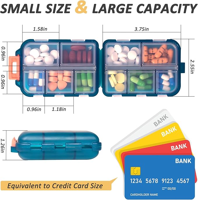 2 Pcs Travel Pill Organizer with Labels, Portable Travel Medicine Daily Pill Container Organizer 7 Day Pill Case Storage Vitamin Fish Oil (White & Blue, 320 Medicine Lables)