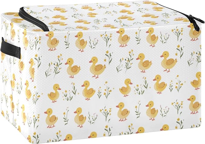 Cute Pet Duck Under Bed Storage Container Clear Window Foldable Storage Boxes with Lids 2 Openings Closet Storage Bins Metal