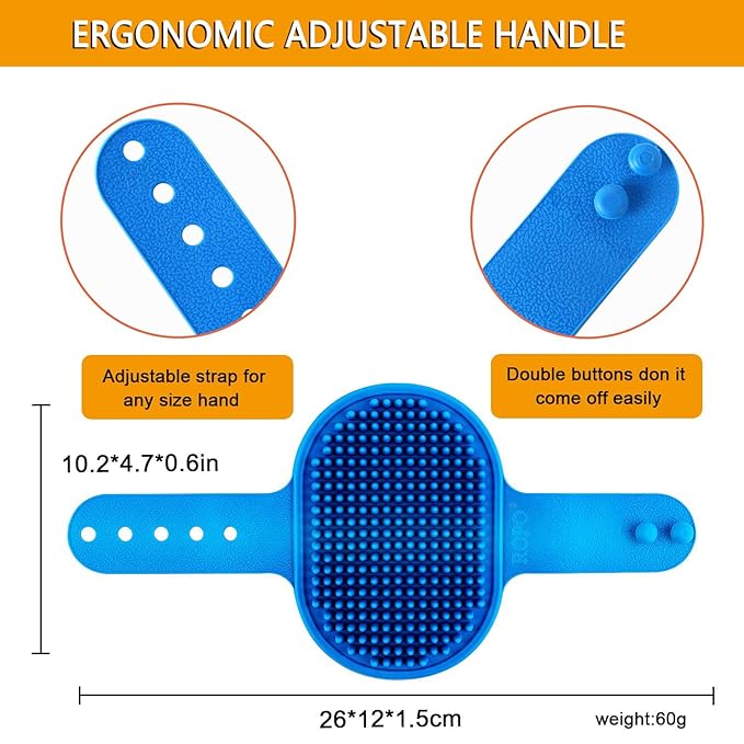 ROPO Dog Bath Brush, Dog Shampoo Brush With Adjustable Ring Handle Long Bristles, Upgraded Version Anti-Slip Back & Strap, Pet Grooming Brush for Dogs & Cats 2pcs