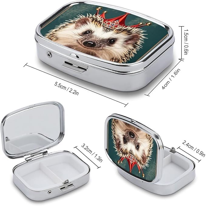 Small Crown Pill Box 2 Compartment Medicine Pill Case Portable Pill Organizer for Pocket Or Purse Decorative Metal Medicine Vitamin Organizer