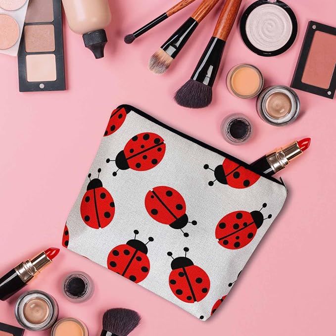 Ladybug Cosmetic Bags For Women, Nature Animal Ladybug Roomy Makeup Bag Toiletry Bag Accessories Organizer Storage Bags Makeup Pouch For Travel Business Gym Camping Bathroom Red