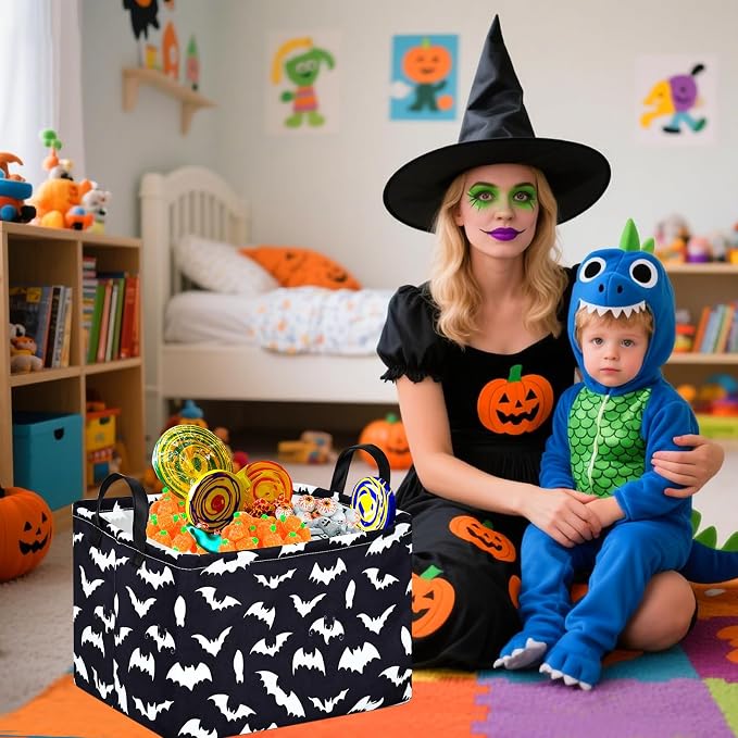 MAIZMZ Halloween Storage Basket Pumpkin Ghost Gift Basket for Kids Foldable Toy Box Waterproof Organizer Bin Laundry Nursery Hamper for Home Office Dorm Closet Shelf