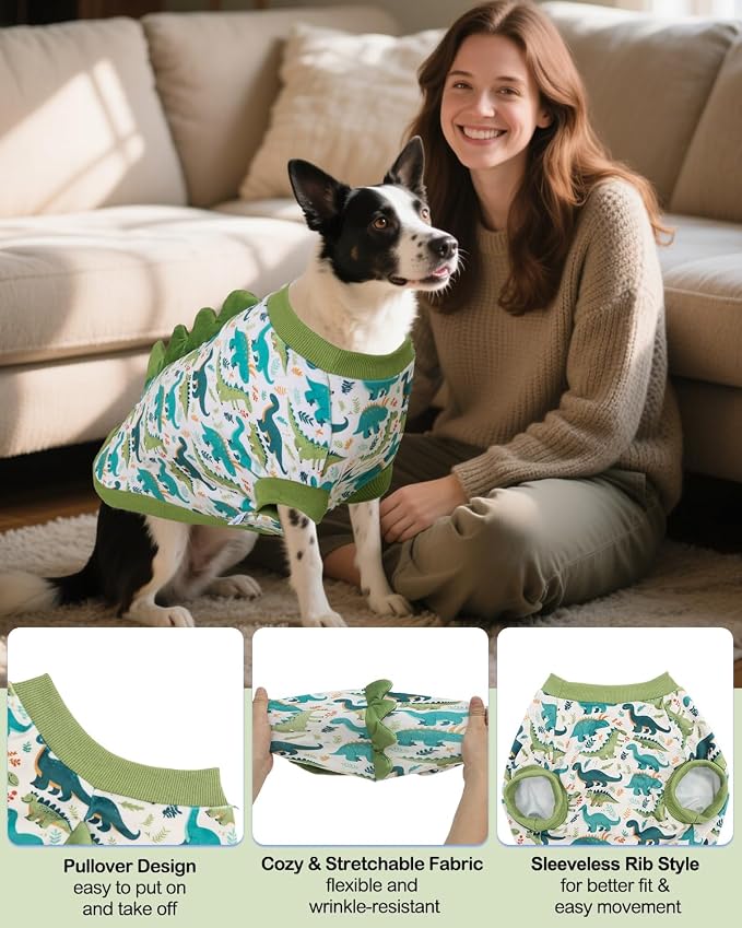 CuteBone Dinosaur Costume Dog Shirt, Stretchy Velvet T-Shirt Clothes for Large Dogs, Soft & Breathable Pet Tee Outfit Pitbull Apparel for Daily Wear, Cozy Pullover Design Big Dog Fashion COSBX03-3XL
