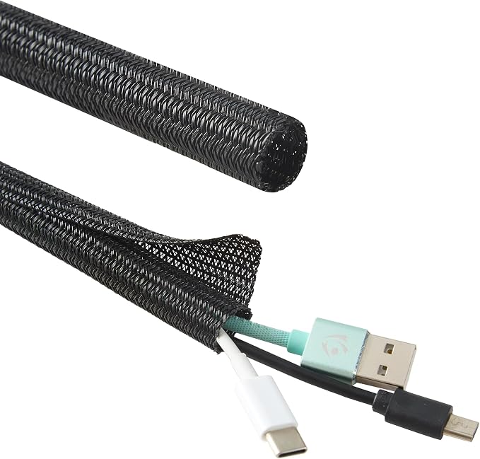 Split Wire Loom 3/8 Inch 50ft, Braided Cable Sleeve for Cable Management, Cord Protector for Pets, TV, Desk & Automotive, Black