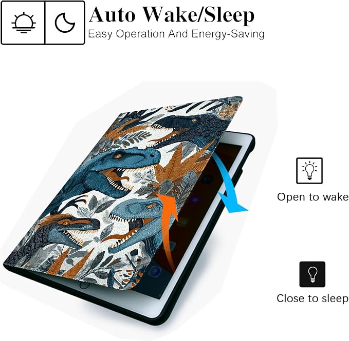 for Microsoft Surface Pro X/Pro X Plus-13 2019/2020/2021/2024 Tablet Case,Auto Wake/Sleep,Adjustable Stand Protective Cover - Dinosaur