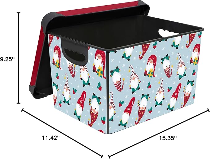 Simplify “Gnome Sweet Gnome" Design Storage Bin | Christmas Tote | Holiday Décor Decorations Organizer | Lidded | Stackable | White