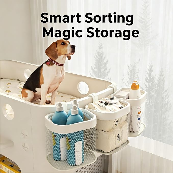 Pet Fence Toy Storage Baskets, Crate Hanging Organizer | Side Access Pet Care Station, High-Strength PP Build, Clip on Hanging Bins for Crate Fence Playpen