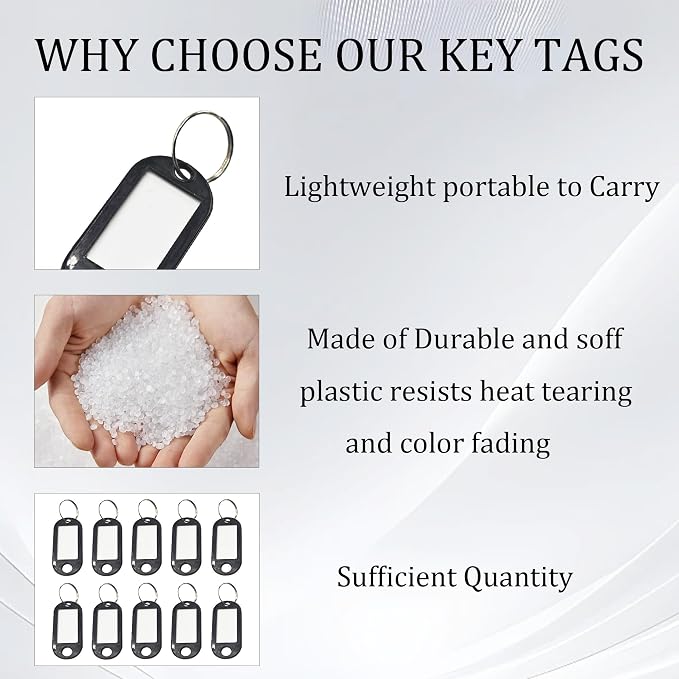 40Pcs Plastic Key Tags with Split Rings, Writable Label Window, Office, Luggage, Name & Number Organization, Key Label Holders(Black)
