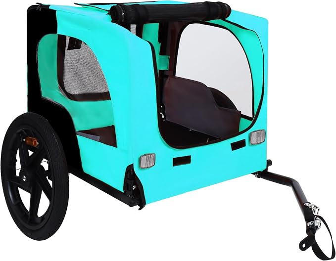 Pet Bike Trailer for Dogs, Foldable Dog Bicycle Trailer Carrier with Quick Release Wheels, Waterproof Oxford Fabric, Safety Leash & Reflective Lights for Small Medium Pets up to 66 lbs