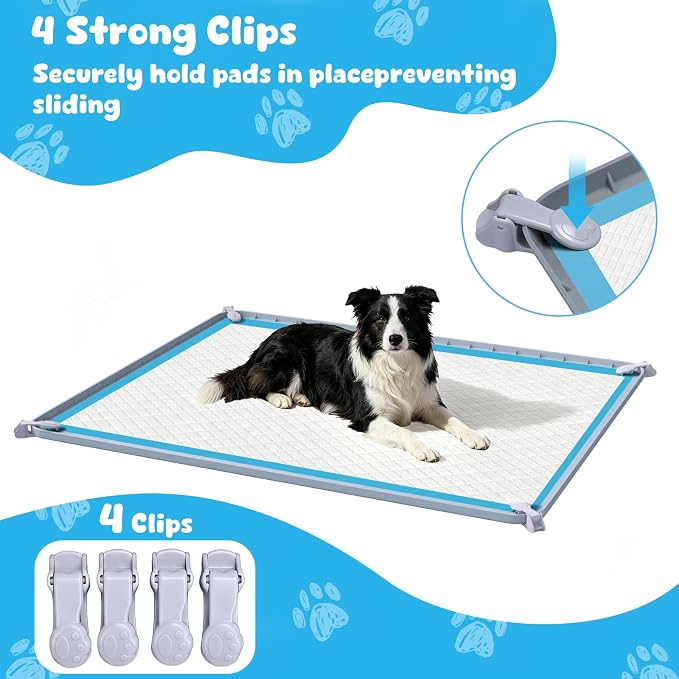 Pee Pad Holder, 28×34 Inch Thickened Silicone Dog Pee Pad Holder Tray | Non Slip Raised Edge Anti Spill Puppy Pad Holder with 4 Fixed Clamps, Easy Cleaning Floor Protection for Puppy Potty Training