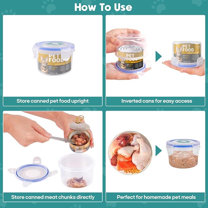 REFLYING Canned Cat Food Storage Lids Reusable Airtight Can Cover | Reusable airtight cat food can lids,Keeps wet food fresh,eliminates odor,Includes SUS 304 spoon and can opener