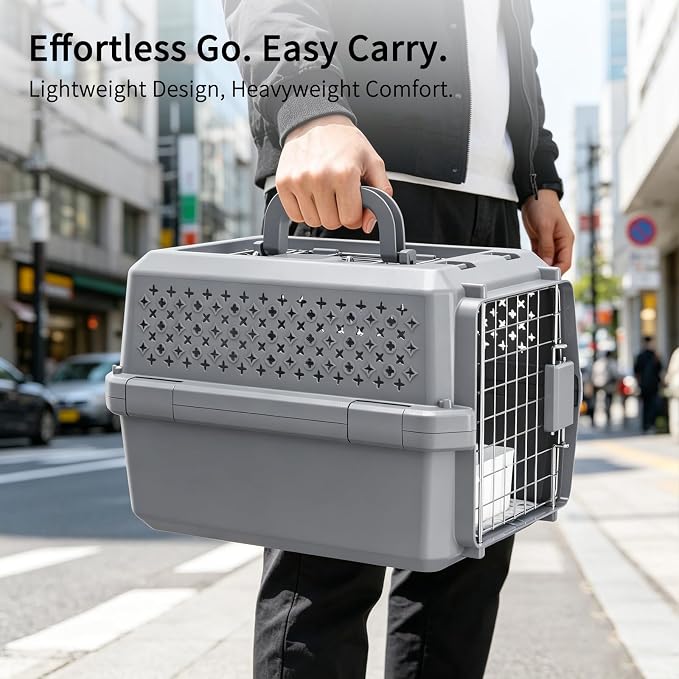 Carrier for Small Cats & Dogs:Secure Hard-Sided Pet Carrier | Secure Metal Locking Door / Multi-Side Ventilation / Top Carry Handle / Lightweight Durable Shell