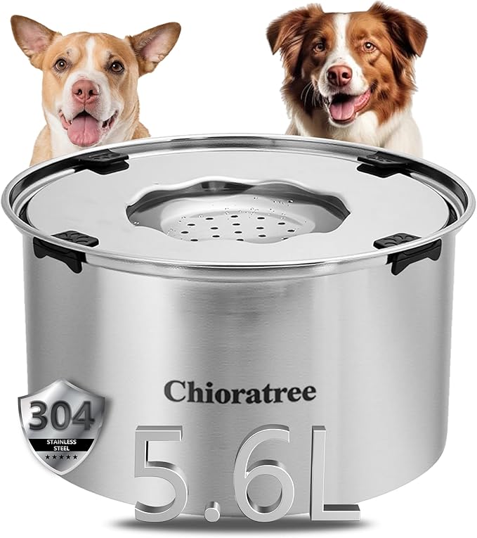 5.6L Dog Water Bowl No Spill 1.5Gal Large Stainless Steel Slow Water Bowl for Dogs, Spill Proof Dog Bowls, Slow Drinking Dog Water Feeder Dispenser with Anti-Slip for Sloppy Messy Drinkers