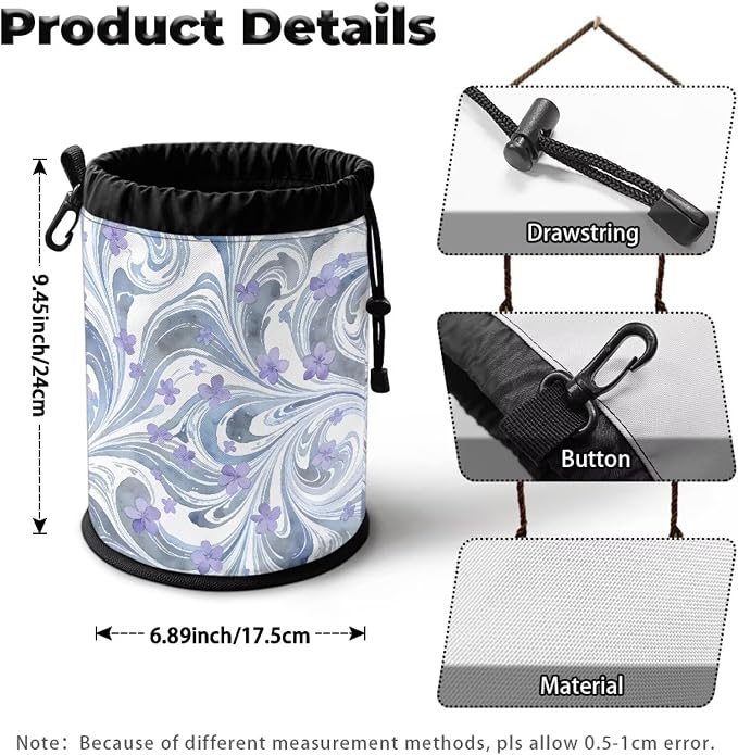 Portable Drawstring Clothespin Bag, Fluid Art Floral Laundry Peg Organizer Pouch with Hanging Loop, Compact Storage for Clips, Ideal for Drying Rack, Camping, Travel