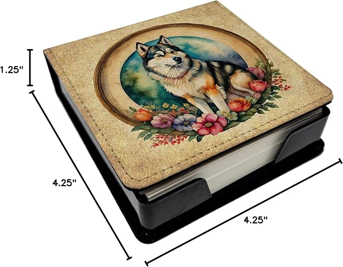 Caroline's Treasures Alaskan Malamute and Flowers PU Leather Note Paper Holder with Artist-Designed Cover, Desk Accessory, Office Gift