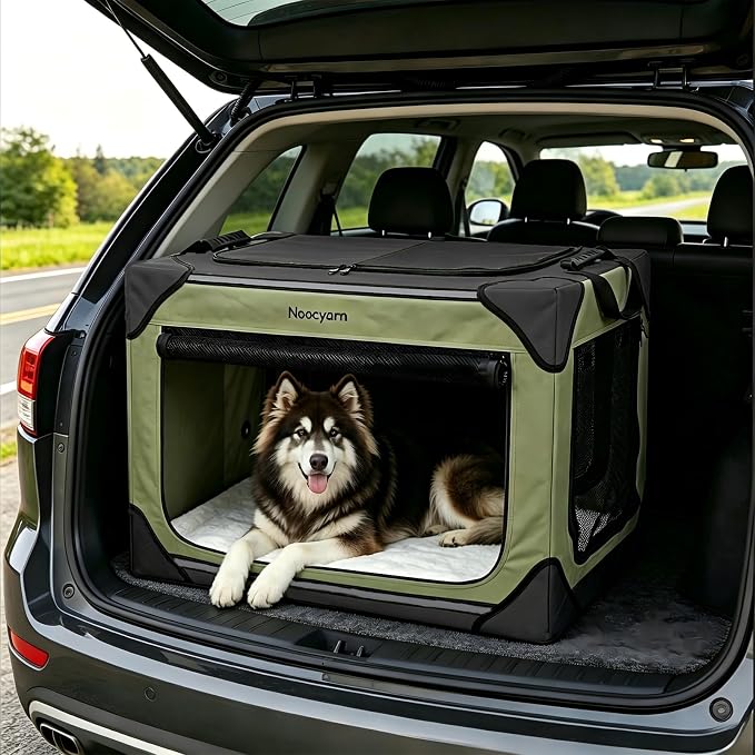 30" L Collapsible Dog Crate for Medium Dogs, Soft Pet Crate with 4-Door Mesh, Portable Dog Kennel for Travelling, Green