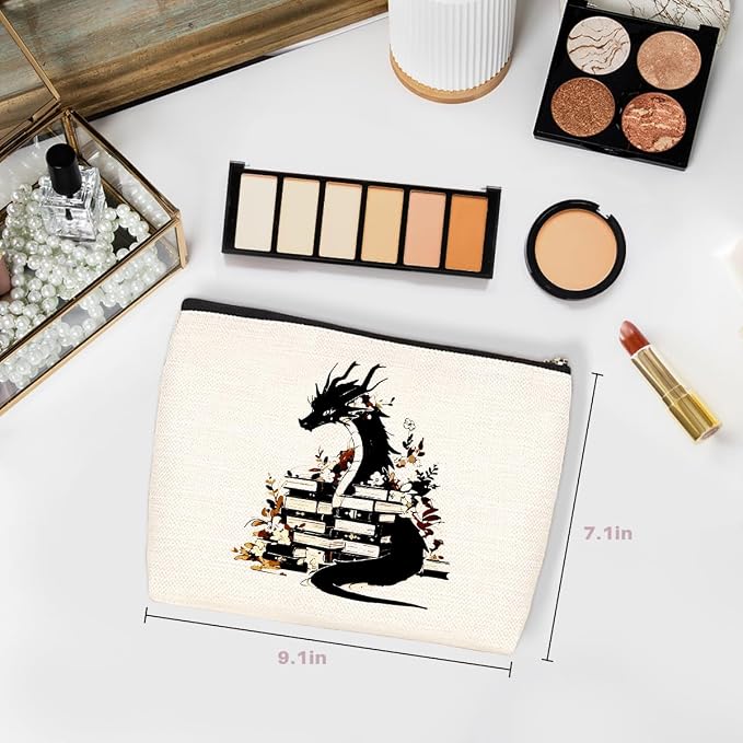 Fantasy Dragon Makeup Bag Book Lovers Gifts Bookish Gifts Cosmetic Bag | Fantasy Halloween Christmas Birthday Gifts for Readers Women Girls Best Friends Mom Book Accessories Travel Toiletry Bag