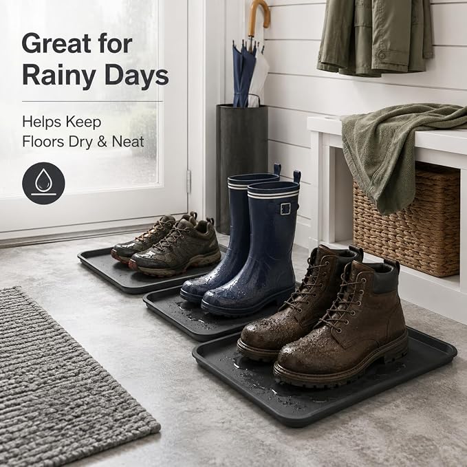 4 Pack 16 x 12 Inch Boot Trays for Entryway, Waterproof Shoe Mat Tray with Raised Edge, Outdoor Multi-Purpose Shoe Tray for Boots Shoes Garden Pets-Dark Gray