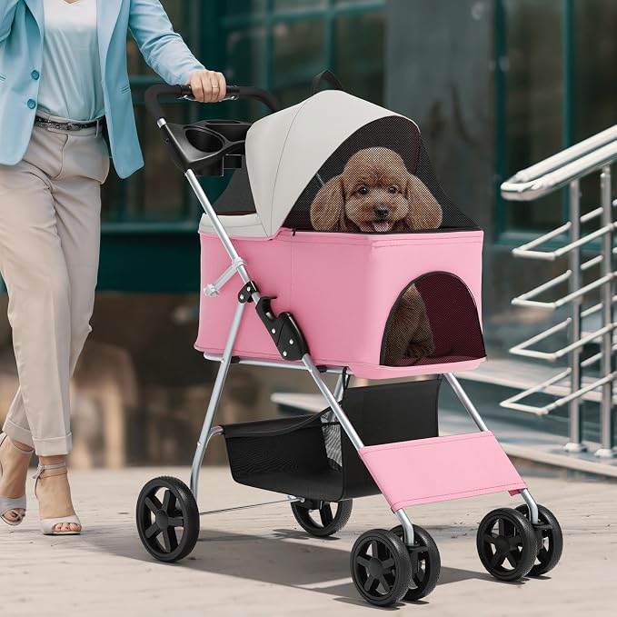 Magshion 3-in-1 Foldable Pet Stroller for Small to Medium Dogs and Cats | Dog Travel Jogger with Detachable Carrier, Cup Holder & Storage Basket, For Small/Medium Dogs & Cats Up to 33 lbs