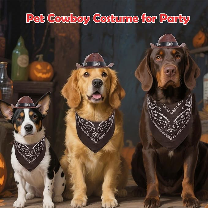 Cowboy Costume Set for Small Dog Cat Pet Mini Cowboy Hat Sunglasses with Bandana for Halloween Holiday Party Cosplay
