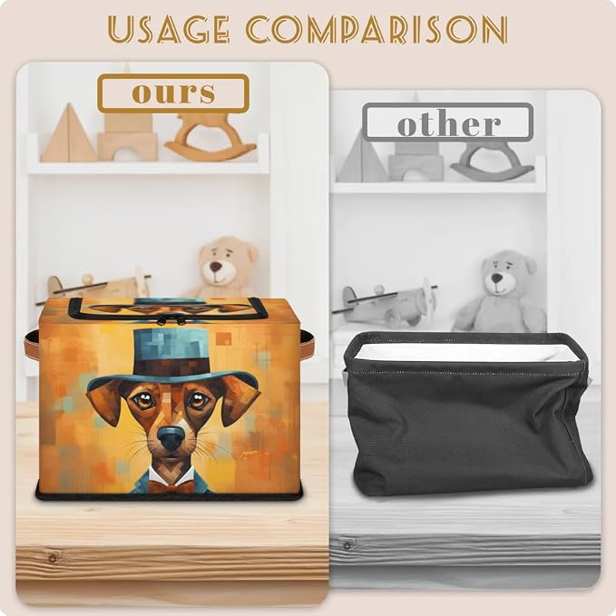 Pardick Gentleman Dog Storage Bin Storage Basket with Zipper Lid Collapsible Cloth Organizer Closet Shelf Basket Cube Bins Dustproof Clothes Organizer for Bedroom, Nursery