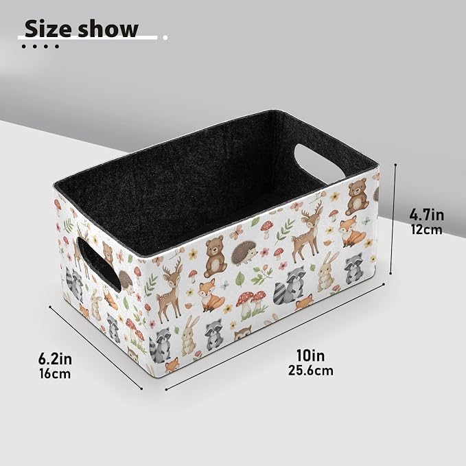 Emelivor Cute Animals Storage Basket Bins Set (2pcs) Felt Foldable Storage Bins with Dual Handles Dog Basket for Pet Books Clothes Closet Cabinet Organise